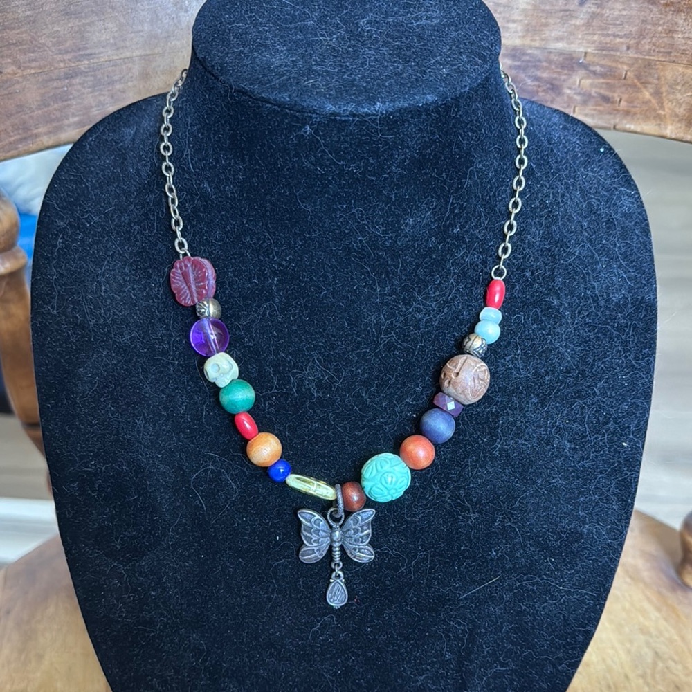 Lucky Brand Multicolor Beaded Butterfly Necklace